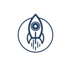 Rocket launch vector simple linear icon, missile start up business line art symbol, space technology and science, science fiction literature sign.