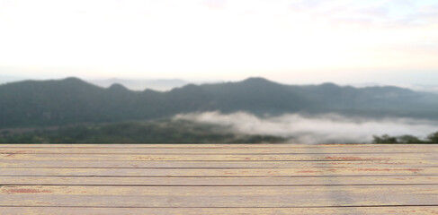 Obraz na płótnie Canvas shelf floor with light mist in morning sunrise on the mountain for the background.