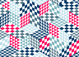 Obraz premium Geometric 3D seamless pattern with cubes, rhombus and triangles boxes blocks vector background, architecture and construction, wallpaper design.