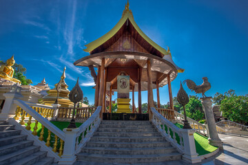 Naklejka premium Wat Sa Prasan Suk-UbonRatchathani: June 21 2020,atmosphere inside the religious tourist attraction, tourists come to make merit and see the sculpture in the temple in Rai Noi area,Mueang Ubon,Thailand