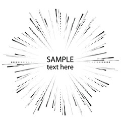 Radial halftone dots in Circle Form for comic books . fireworks Explosion background . Vector Illustration . Starburst
 round Logo . Circular Design element . Abstract Geometric star rays . Sunburst .