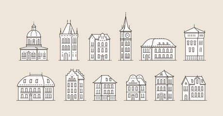 Historic building icon set. Architecture, city concept