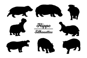 Hippo animal silhouettes. Hippopotamus
