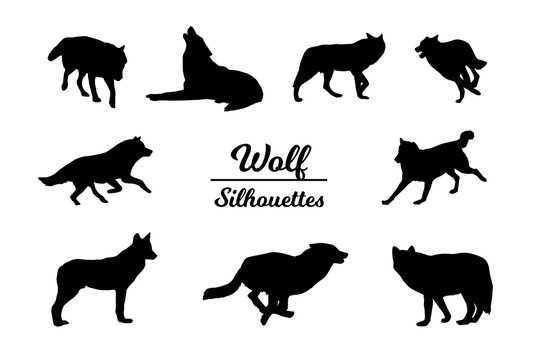 Wolf animal silhouettes.