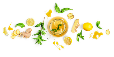 Ginger tea with mint, lemon and honey banner