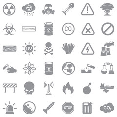 Biohazard And Danger Icons. Gray Flat Design. Vector Illustration.
