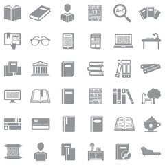 Books And Reading Icons. Gray Flat Design. Vector Illustration.