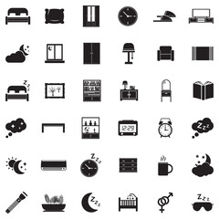 Bedroom Icons. Black Flat Design. Vector Illustration.