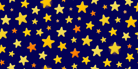 Yellow and orange stars against the dark blue sky. Vector seamless pattern.