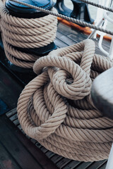 Nautical knot of rope in old ship
