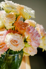 Lisianthus flower arrangement in harsh light 