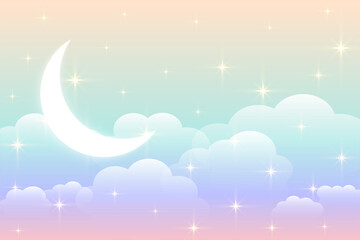 Obraz na płótnie Canvas sky rainbow background with glowing moon design