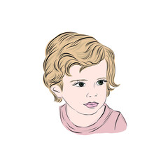 Clip art portrait of adorable boy. Blonde child. 