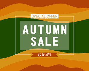 Abstract autumn background with frames for text. Horizontal banner for discount sale and special offer. Modern design style cover. Backdrop for mobile app page minimalistic style. Vector illustration.