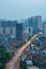 Cityscape of Hanoi skyline at Nguyen Chi Thanh street, Dong Da district during sunset time in Hanoi...