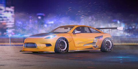 Fototapeta na wymiar 3D rendering of a brand-less generic car 
