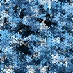 Camouflage seamless pattern with blue hexagonal endless geometric camo