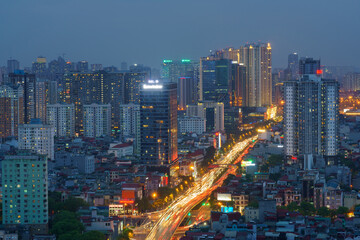 Cityscape of Hanoi skyline at Nguyen Chi Thanh street, Dong Da district during sunset time in Hanoi city, Vietnam in 2020