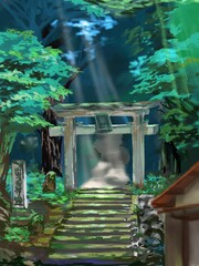 japanese sanctuary '' torii'' in the woods