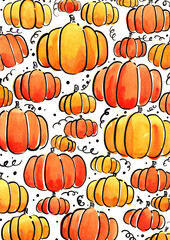 Pumpkin watercolor hand painting frame for decoration on Halloween and Thanksgiving festival.