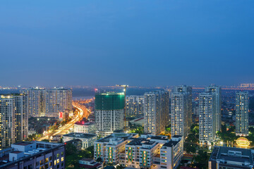 Fototapeta na wymiar Cityscape of Hanoi skyline at Hai Ba Trung district during sunset time in Hanoi city, Vietnam in 2020