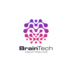 Brain Tech Logo Design Vector Template