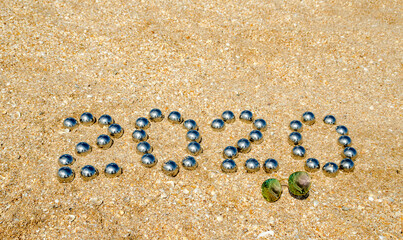 number 2020 on the sand