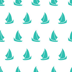 Seamless pattern. Blue yacht on white background. Vector illustration.