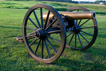  Close up selective focus image  of a civil war era Howitzer M1841 12 pounder field cannon located at the Monocacy Battlefield where union and confederate armies fought in 1864.