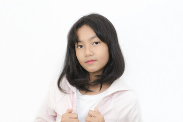 Asian cute young girl with bright face on white background

