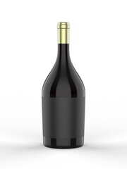 Wine bottle with blank label for branding and mock up. 3d render illustration.