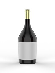 Wine bottle with blank label for branding and mock up. 3d render illustration.
