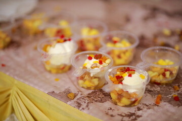 Delicious Fruit Salad With Ice Cream indian wedding catering style .
