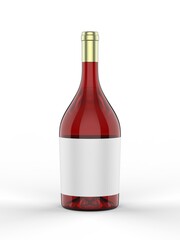 Wine bottle with blank label for branding and mock up. 3d render illustration.