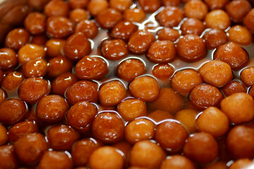 Delicious Gulab jamun served indian wedding catering style .