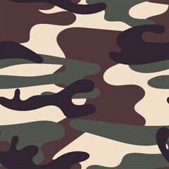 Military camouflage seamless pattern. Khaki texture. Trendy background. Abstract color vector illustration. For design wallpaper, wrapping paper, fabric.