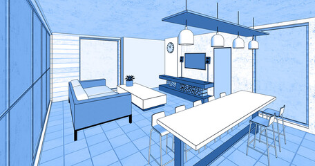 Fototapeta na wymiar interior living room 3d illustration