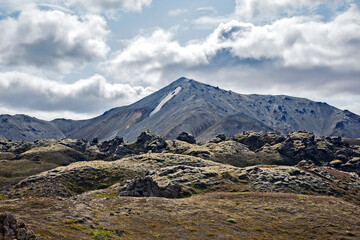 Volcanic lava near the volcano in Landmannalaugar. Iceland