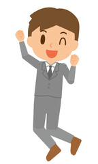ビジネスマン　ジャンプ　喜ぶ