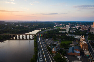 Fototapeta premium Aerial Sunrise of Rutgers University New Brunswick New Jersey 