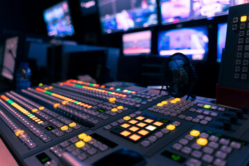 video switch of Television Broadcast, working with video and audio mixer, control broadcasts in recording studio.