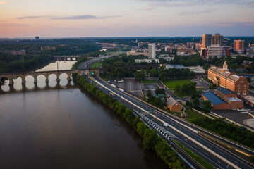 Fototapeta na wymiar Aerial Sunrise of Rutgers University New Brunswick New Jersey 
