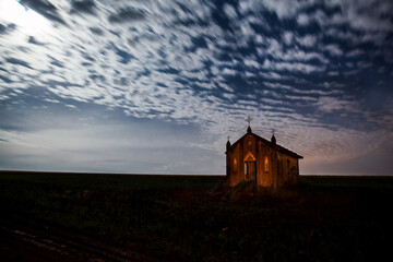 A night view scene of an abandoned old church in Ibirarema - SP - Brazil