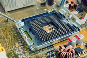 Socket on the motherboard CPU executed in yellow PCB