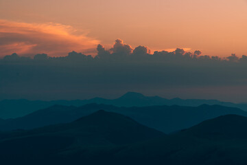 Sunset in the middle of the mountain.