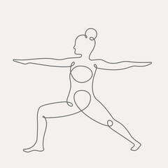Woman doing yoga continuous one line vector illustration.