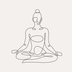 Woman doing yoga continuous one line vector illustration.