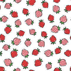 Seamless pattern with red and white strawberry on white background. Vector illustration for wallpaper, textiles, fabric, paper.