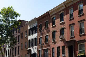Fototapeta na wymiar Row of Old Brick Residential Buildings in Kips Bay of New York City