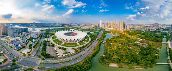 Aerial scenery of Dongping new town, Foshan City, Guangdong Province, China